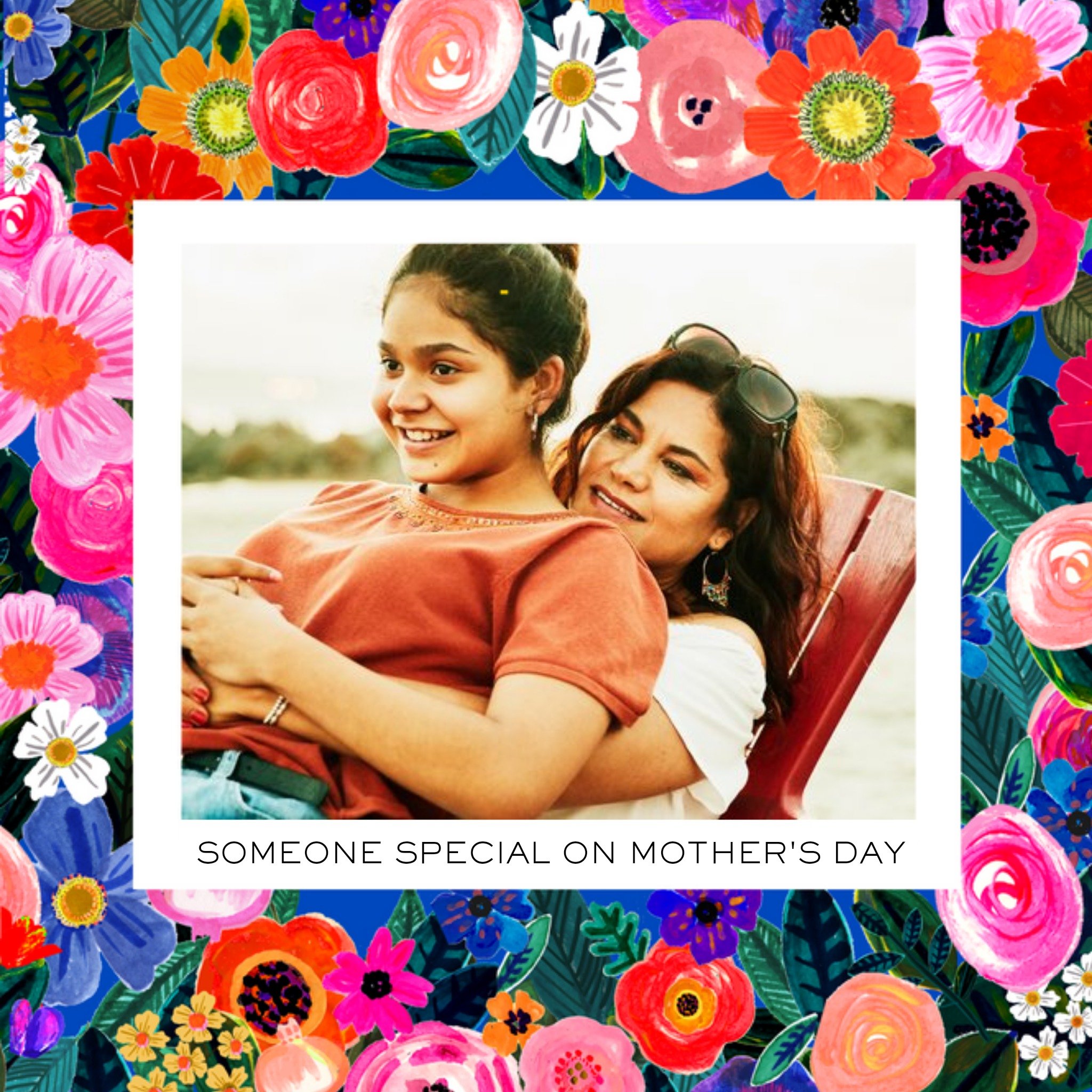 Bright Neon Floral Border To Someone Special On Mother's Day Card, Square