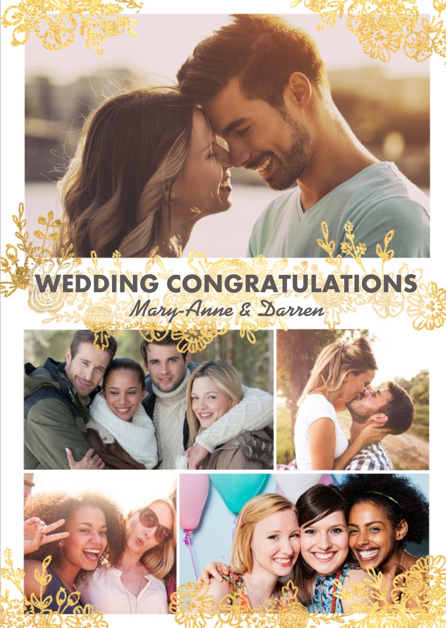 Wedding Card - Wedding Congratulations - Gold Foiled Flowers - Photo Upload Ecard