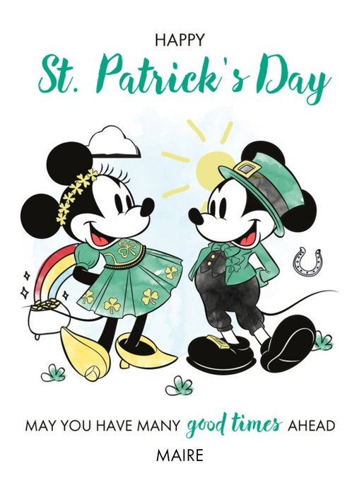 Disney Mickey and Minnie Mouse St Patrick's Day Card