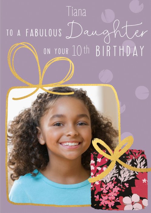 Purple Illustrative Daughter Photo Upload Birthday Card