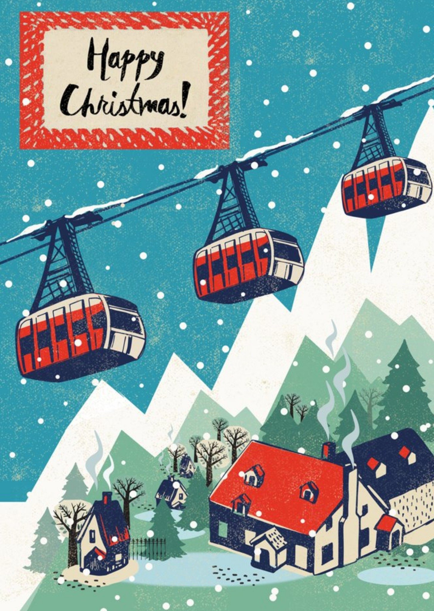 Illustrative Winter Ski Resort Christmas Card Ecard