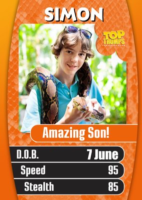 Top Trumps To An Amazing Son Photo Upload Birthday Card