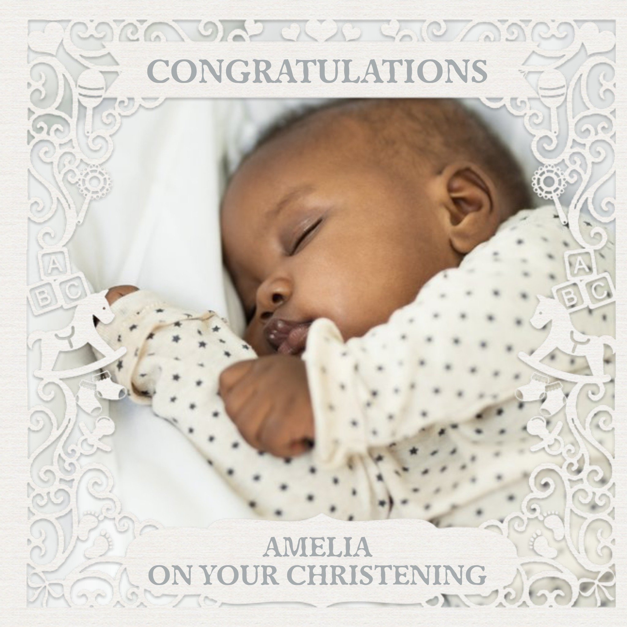 Paper Frames Photo Upload Congratulations On Your Christening Card, Square