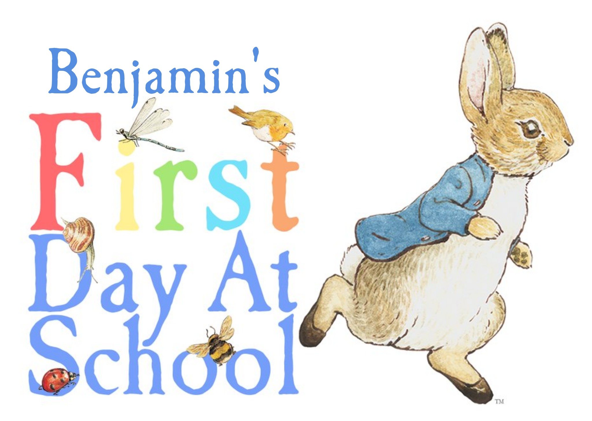 Beatrix Potter Peter Rabbit Personalised First Day At School Card