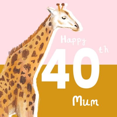 Colourful Illustrated Giraffe 40th Birthday Mum Card
