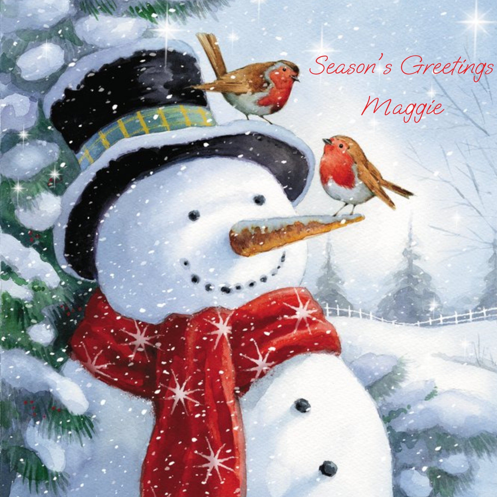 Moonpig Snowman And Two Robins - Christmas Card, Large