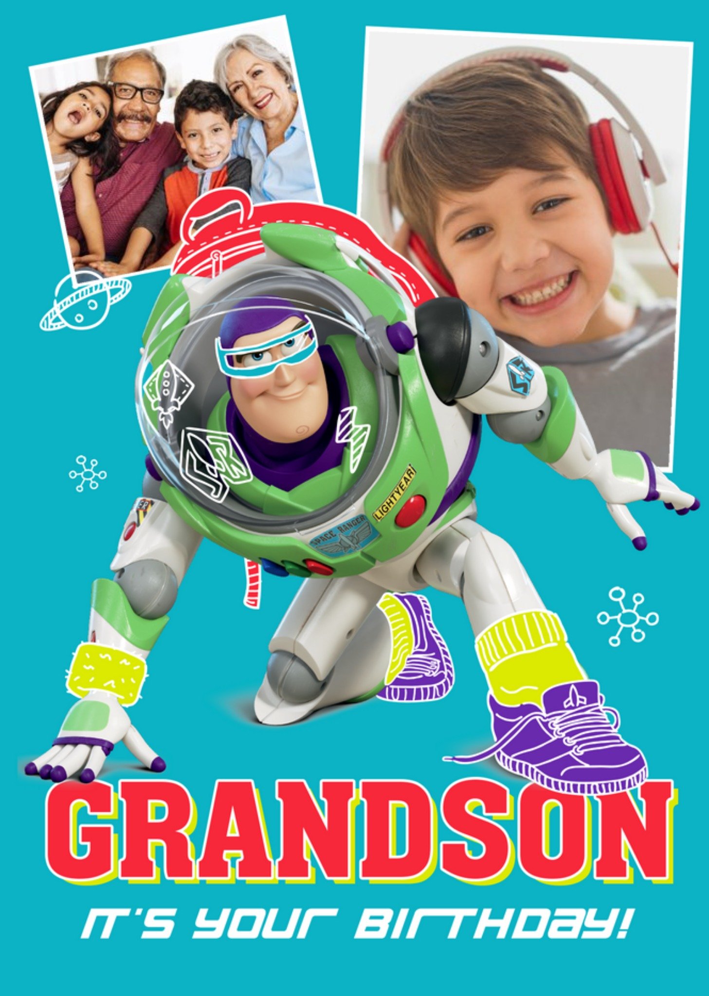 Disney Toy Story Buzz Lightyear Grandson It's Your Birthday Photo Upload Card, Large