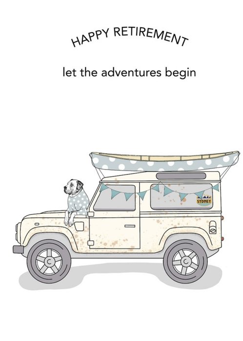 Dotty Dog Art Illustrated Dog and Jeep Retirement Card