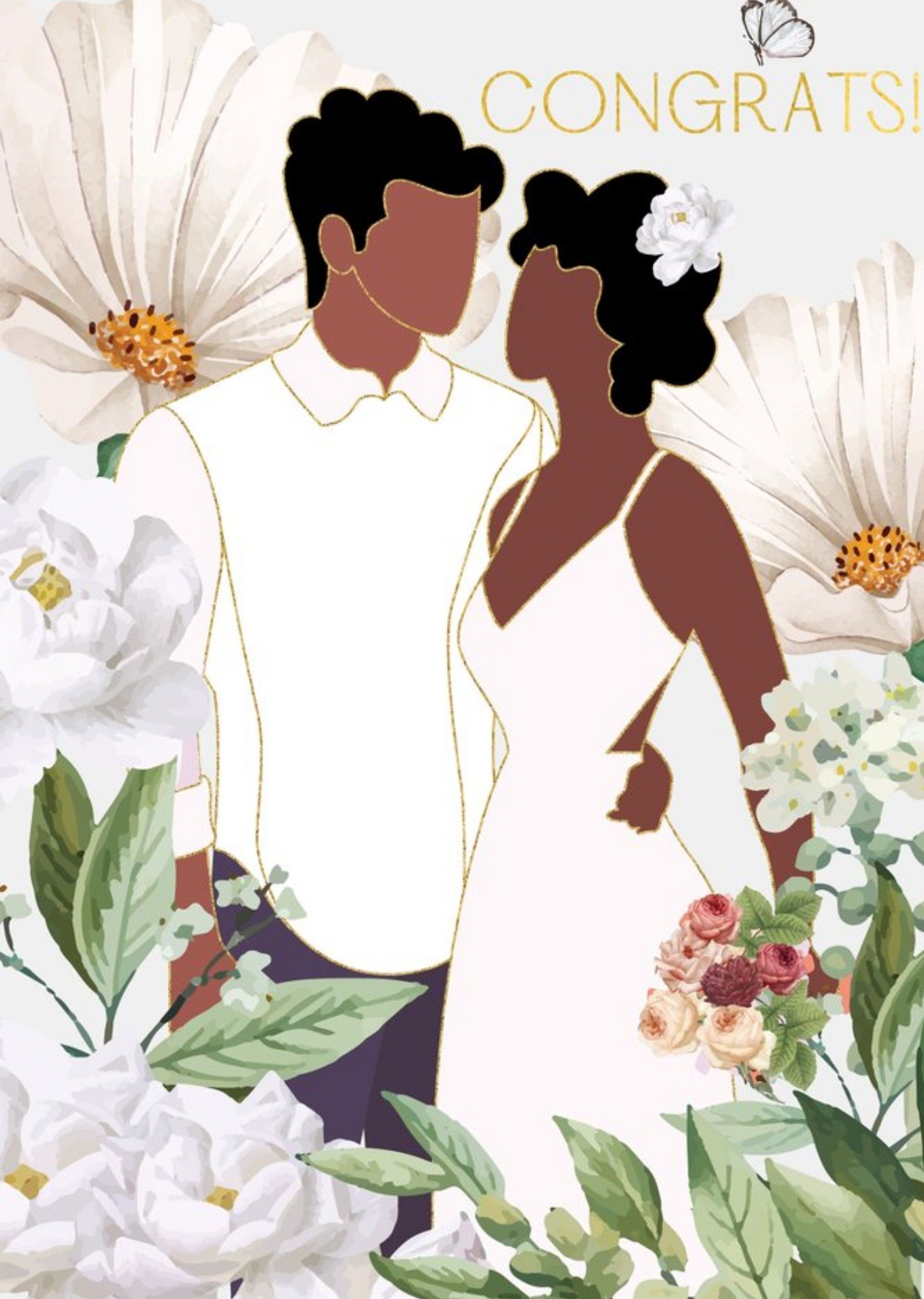 Moonpig Anoela Floral Couple Illustration Congrats Card, Large