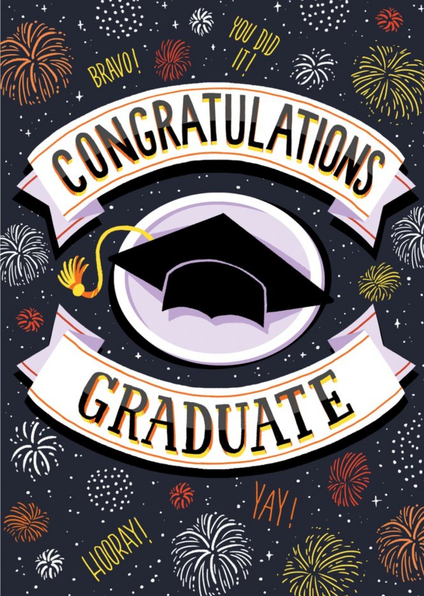 Illustrated Colourful Fireworks Graduation Congratulations Card Ecard