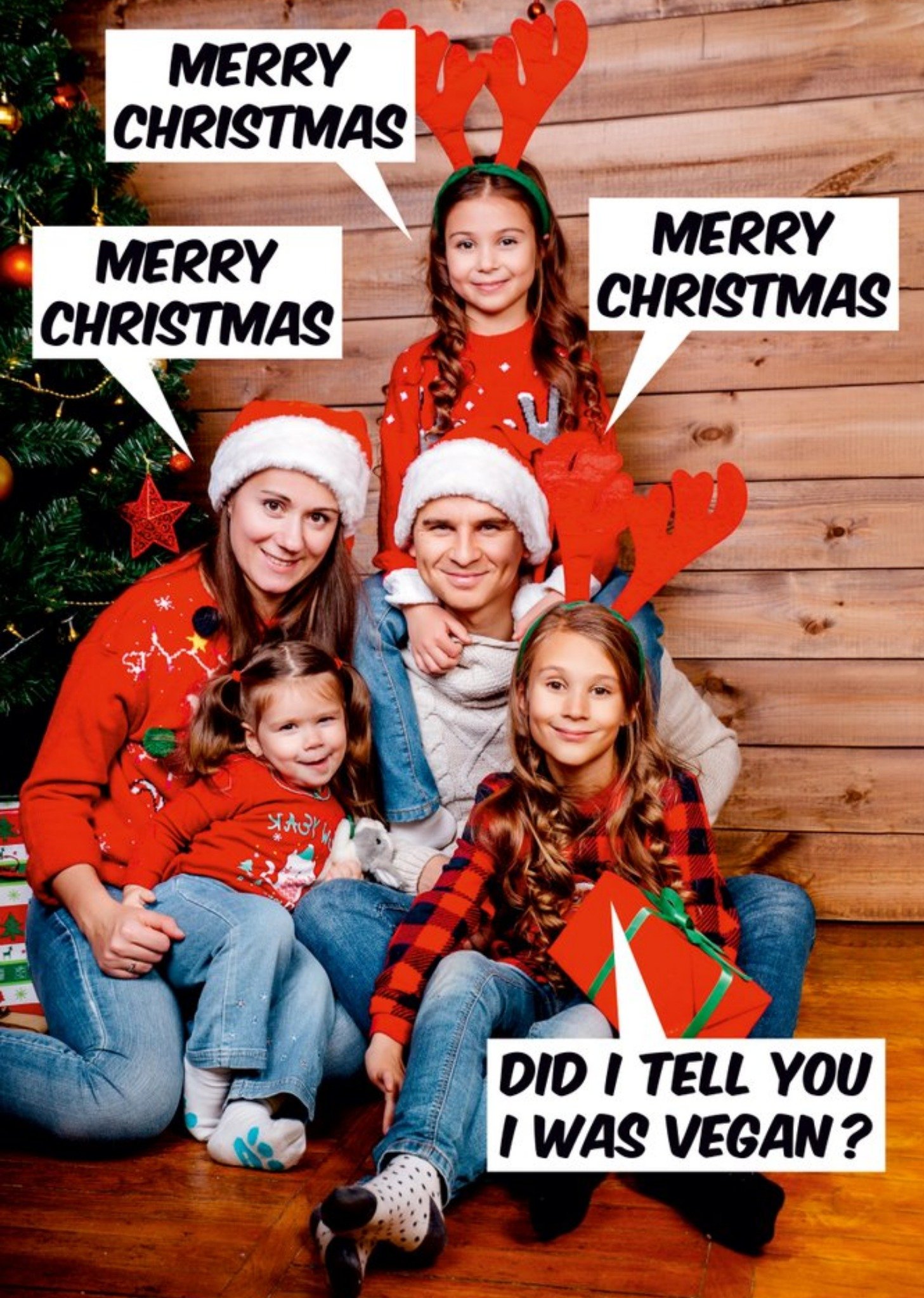 Family Portrait Did I Tell You I Was Vegan Merry Christmas Card Ecard