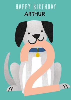 Cute Illustration Of A Dog Happy 2nd Birthday Card