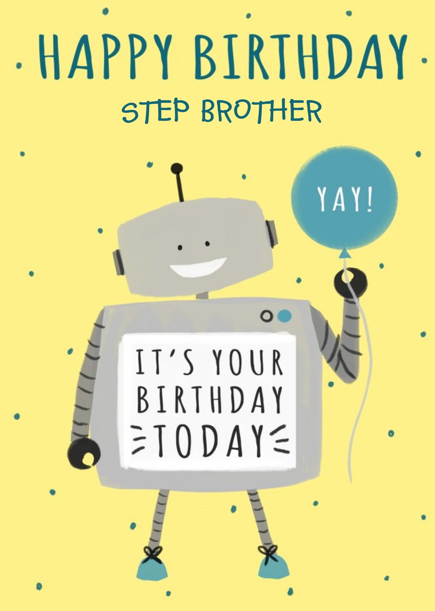 Okey Dokey Design Okey Dokey Cute Illustrated Robot Step Brother Birthday Card , Large