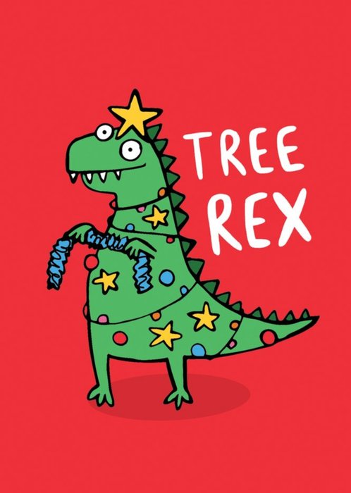 Cute Cartoon Pun Tree Rex Christmas Card | Moonpig