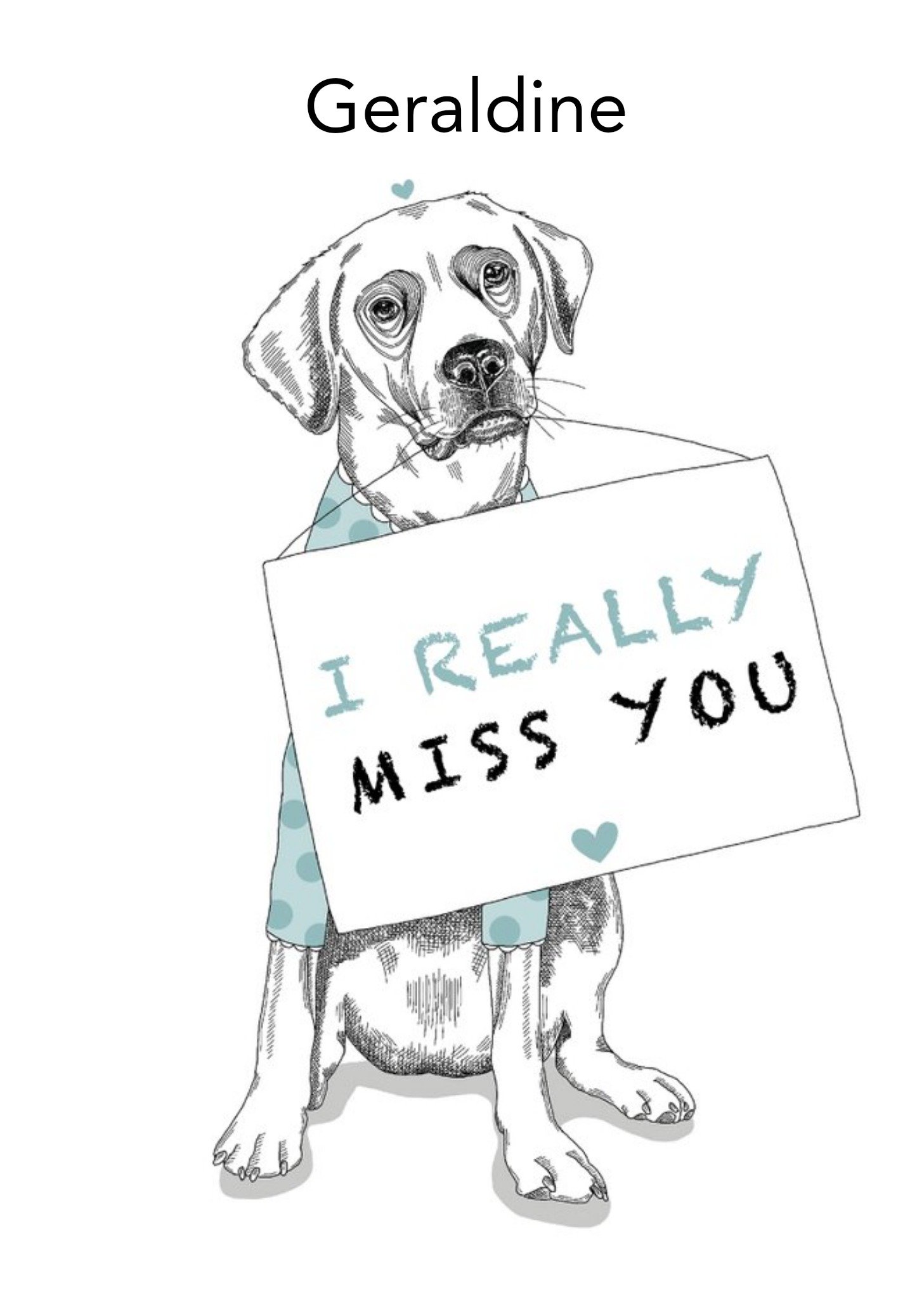 Love Hearts Dotty Dog Art Thinking Of You Dog Trendy Miss You Cute Card Ecard