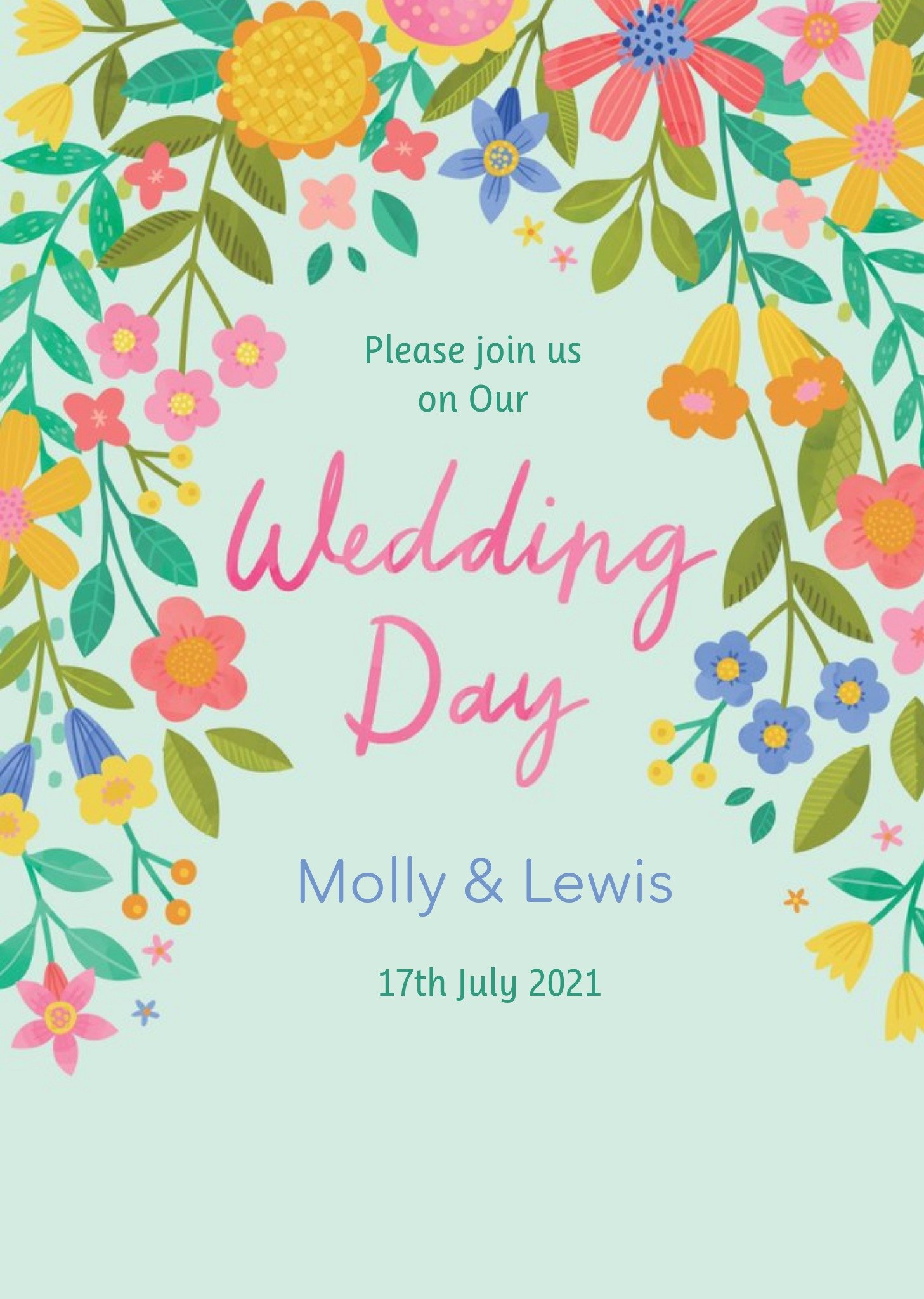 Moonpig Illustrated Floral Design Wedding Invitation Card, Large