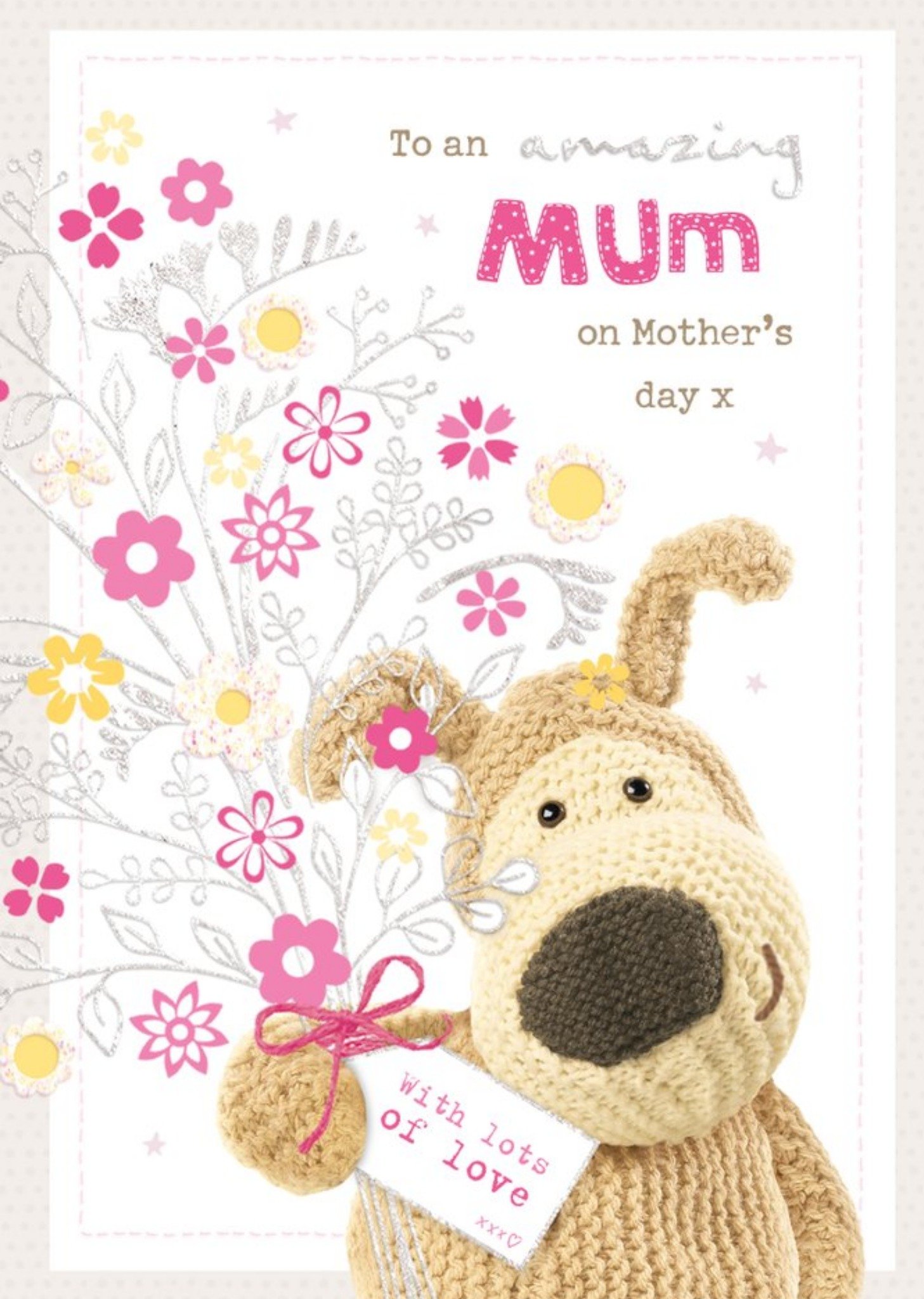 Boofle Bouquet Of Pink Silver And Yellow Flowers Mother’S Day Card