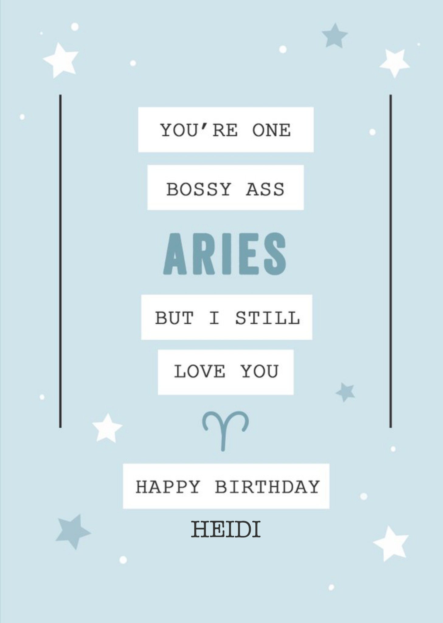 Moonpig Bossy Ass Aries Zodiac Birthday Card, Large