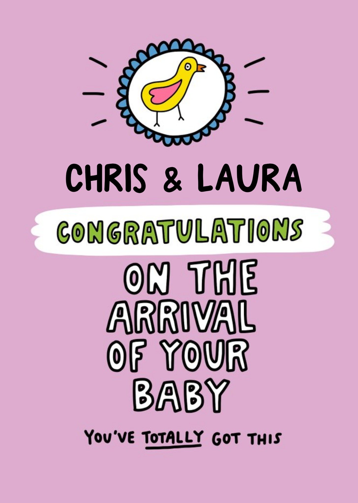 Moonpig Angela Chick Congratulations On The Arrival Of Your New Baby Card, Large