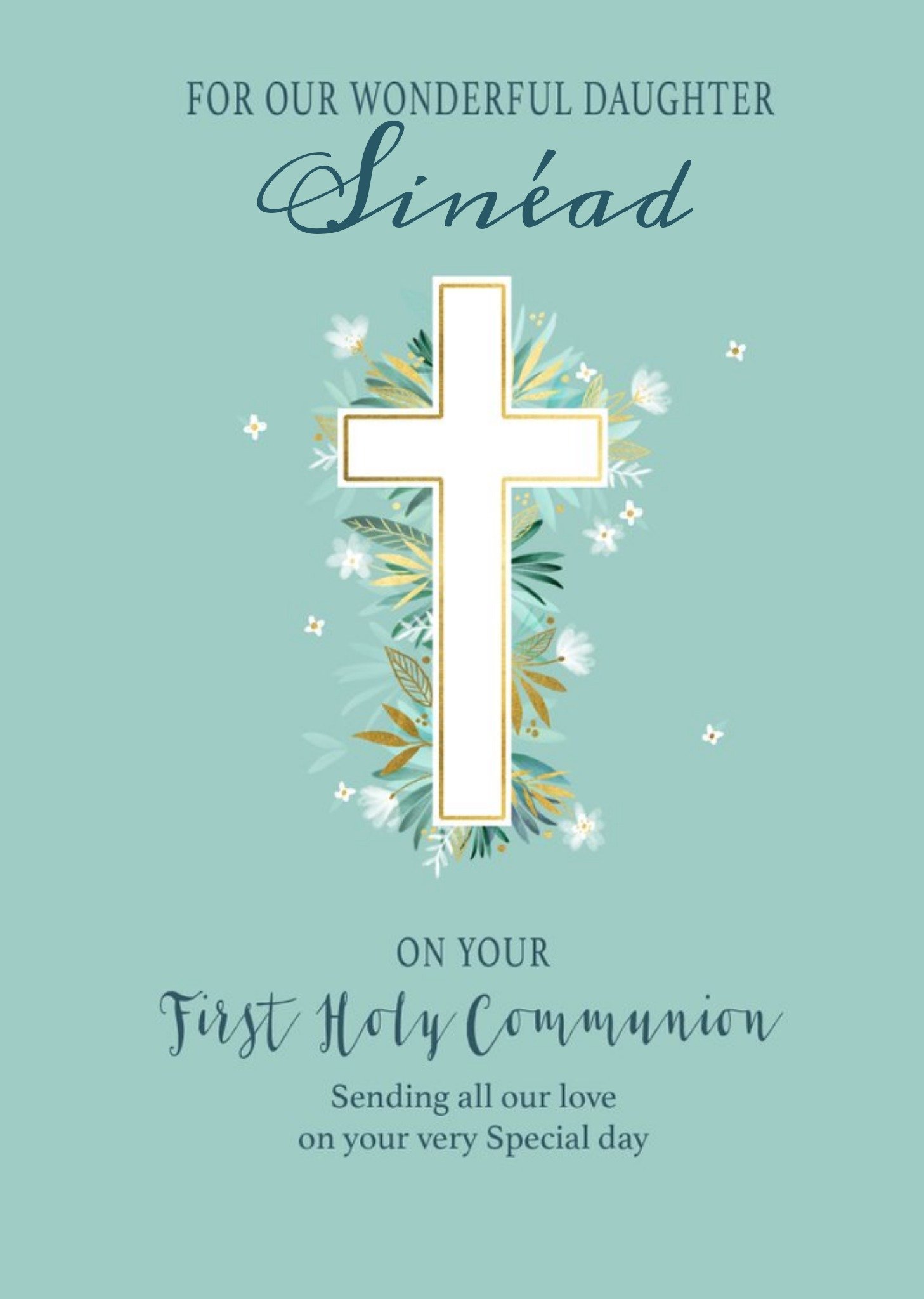 Colette Barker Cross Floral Holy Communion Card Ecard