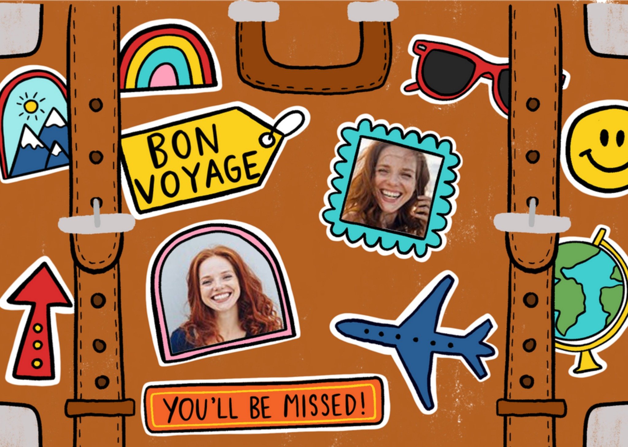Friends Lisa Barlow Illustrated Photo Upload Cartoon Bon Voyage Card, Large