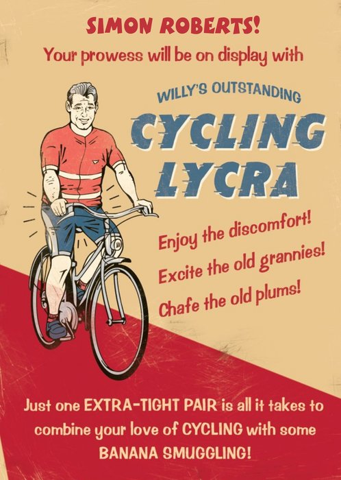 Cycling Outstanding Lycra Personalised Happy Birthday Card