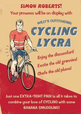 Cycling Outstanding Lycra Personalised Happy Birthday Card
