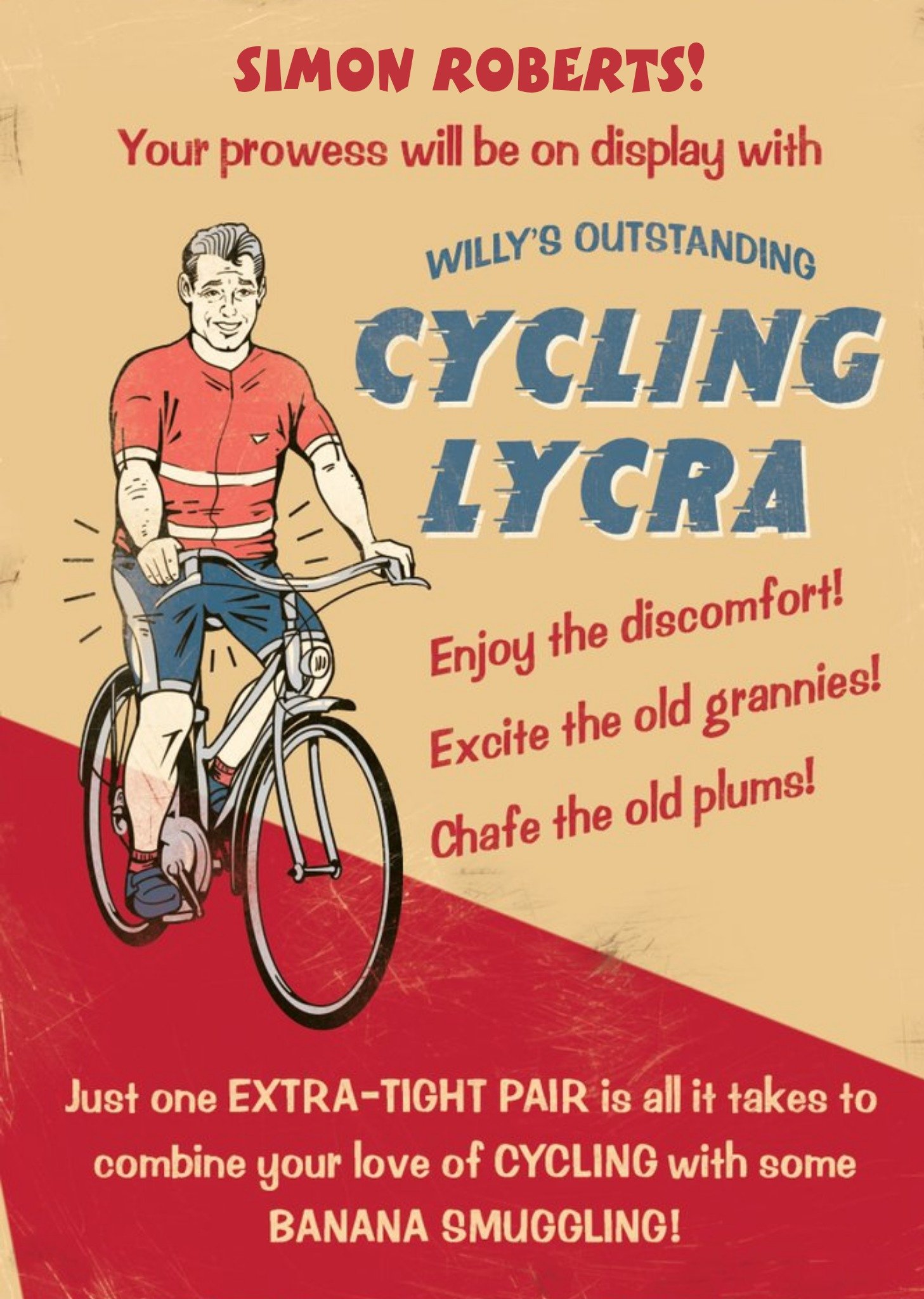 Cycling Outstanding Lycra Personalised Happy Birthday Card Ecard