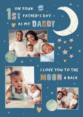 Space Themed Scene With Five Photo Frames 1st Father's Day Photo Upload Card