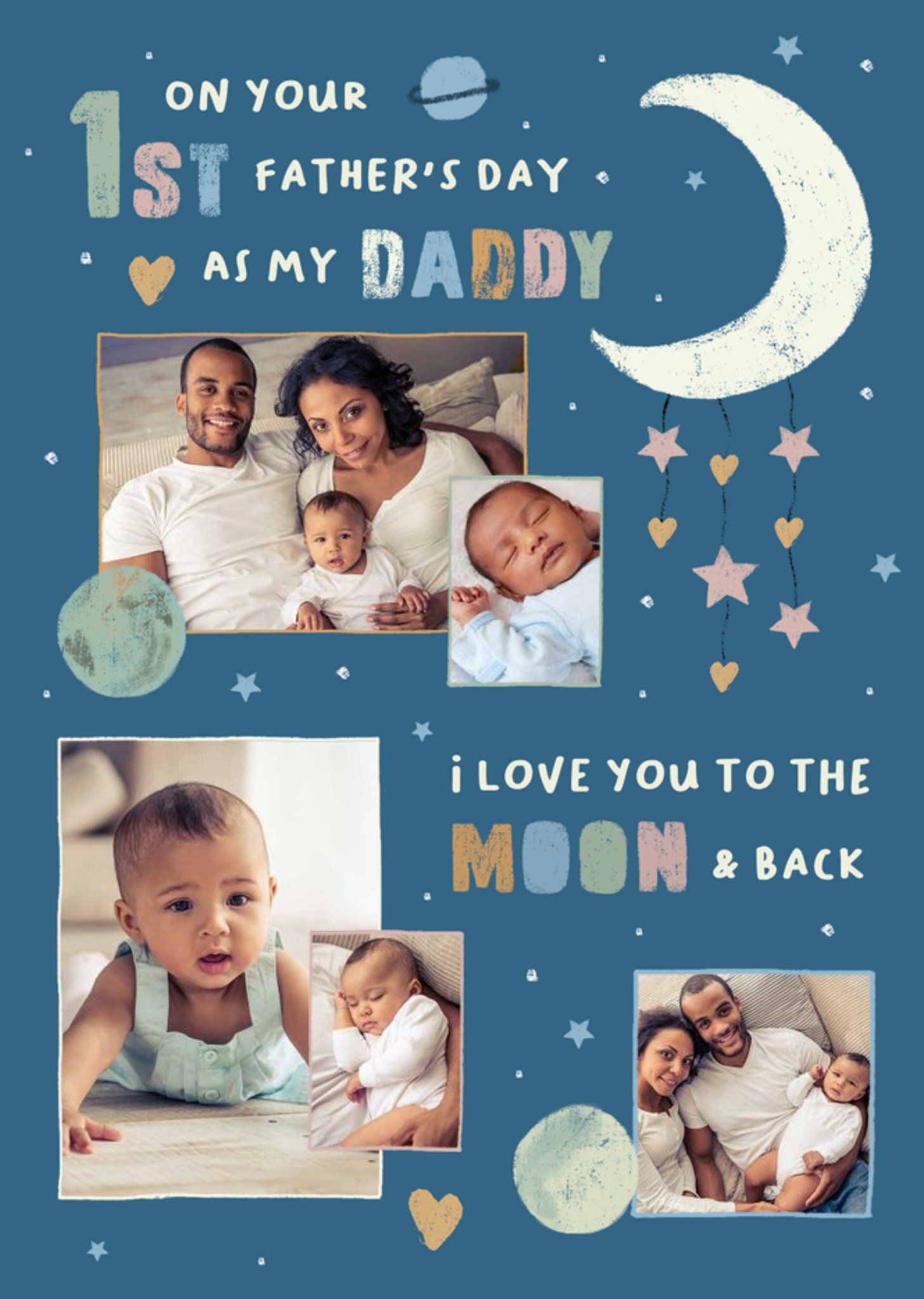 Space Themed Scene With Five Photo Frames 1st Father's Day Photo Upload Card Ecard