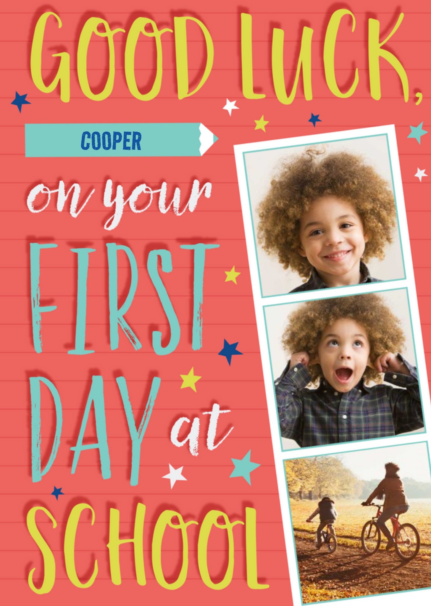 Photo Strip With Colourful Text Surrounded By Stars First Day At School Photo Upload Card Ecard