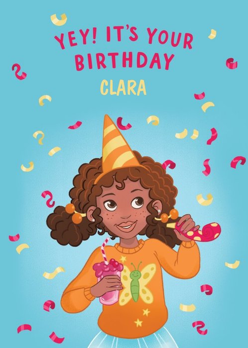 Illustrative Little Party Girl Birthday Card  