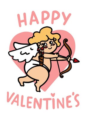 Cute Illustrated Cupid With Bow And Arrow Valentine's Card
