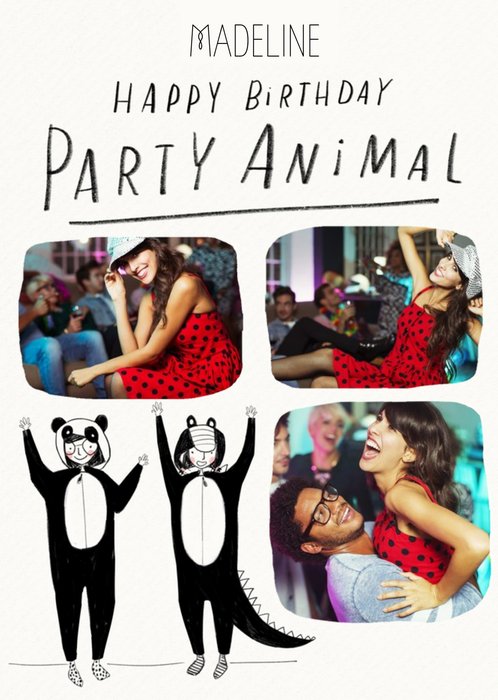 Triple Photo Upload Party Animal Birthday Card