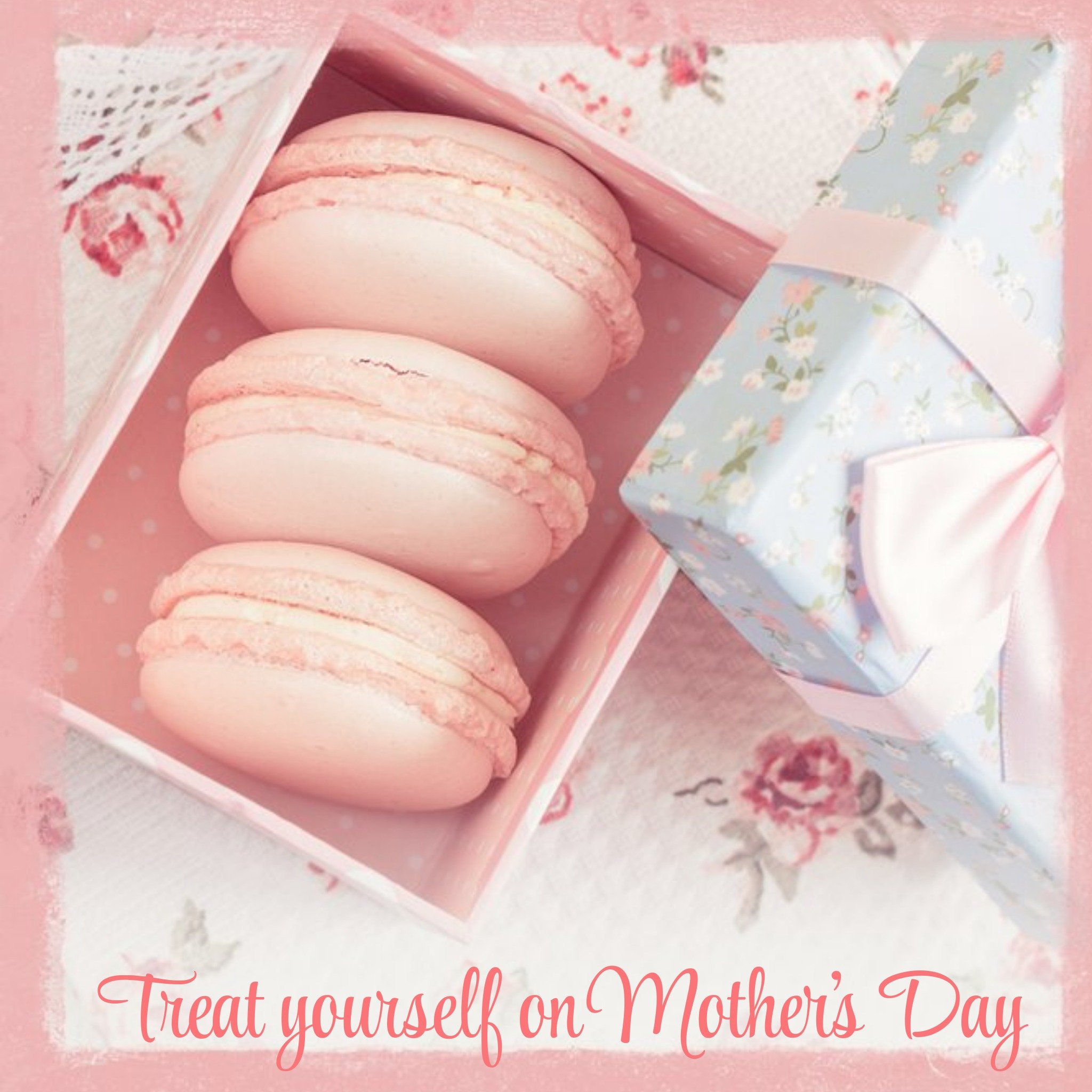 Moonpig Pink Macarons Treat Yourself On Mother's Day Card, Square