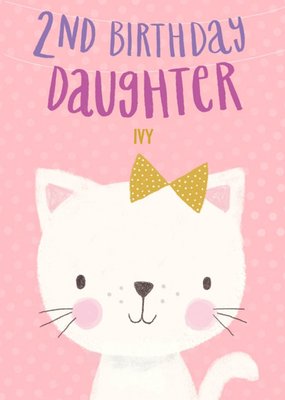 Cute illustrative Cat 2nd Birthday Daughter Card  