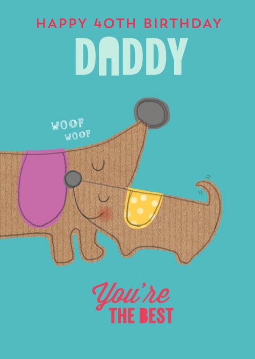 Illustration Of Two Dogs On A Teal Background Dad's Fortieth Birthday Card