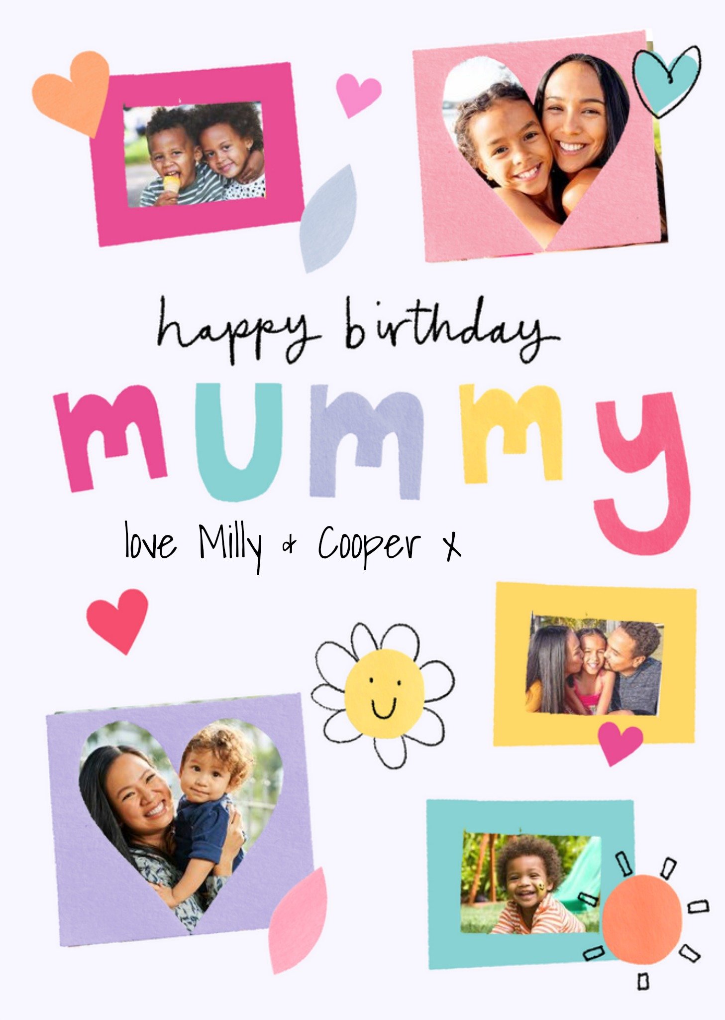 Moonpig Five Colourful Photo Frames With Handwritten Typography Mummy Photo Upload Birthday Card, La