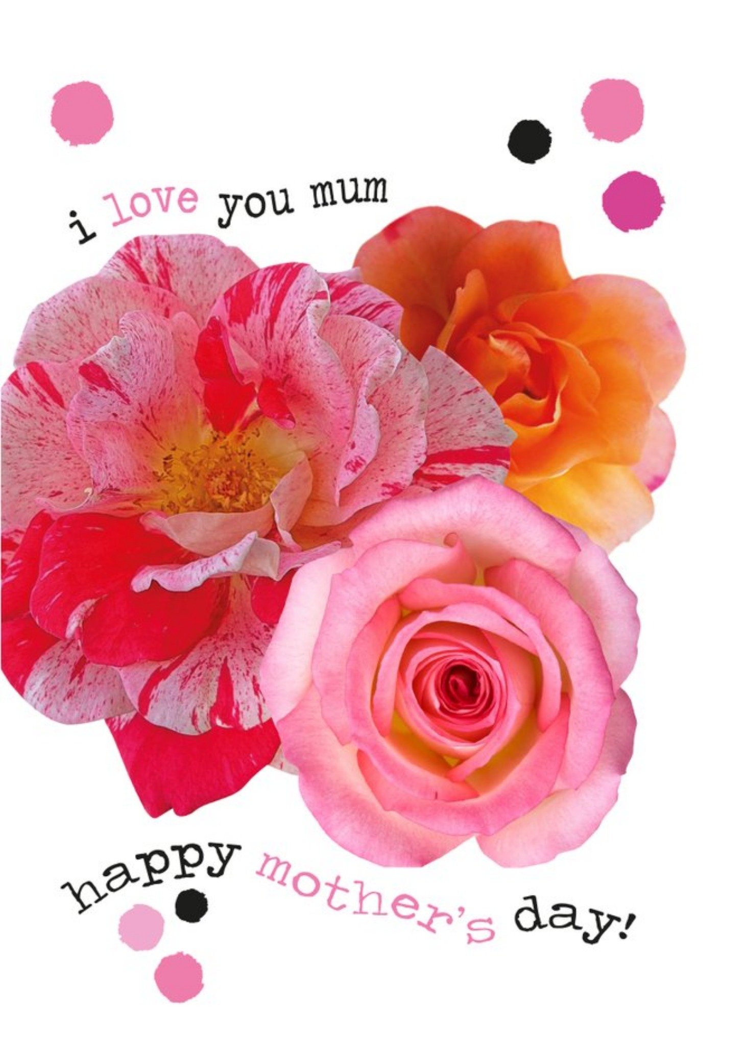 Roses Typographic I Love You Mum Happy Mother's Day Card Ecard