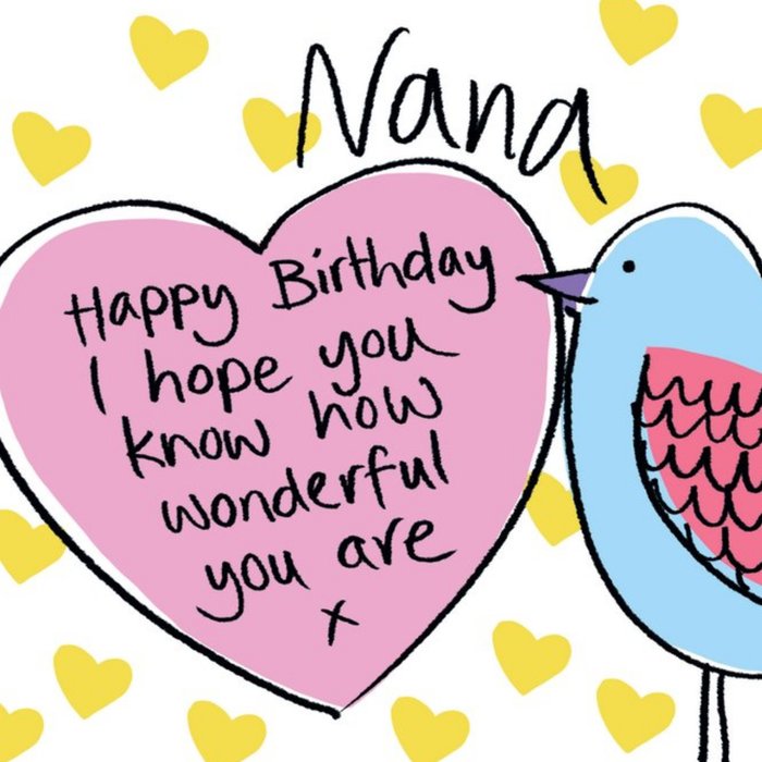 Illustration Of A Bird And Hearts Nana's Birthday Card