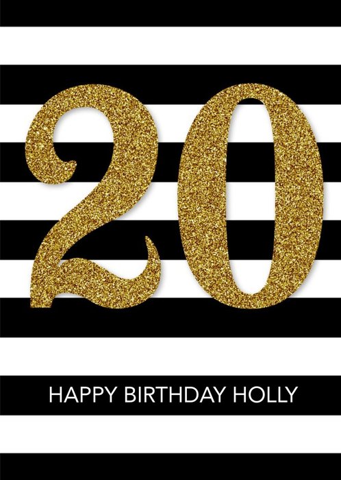 Black And White Stripes Personalised Happy 20th Birthday Card