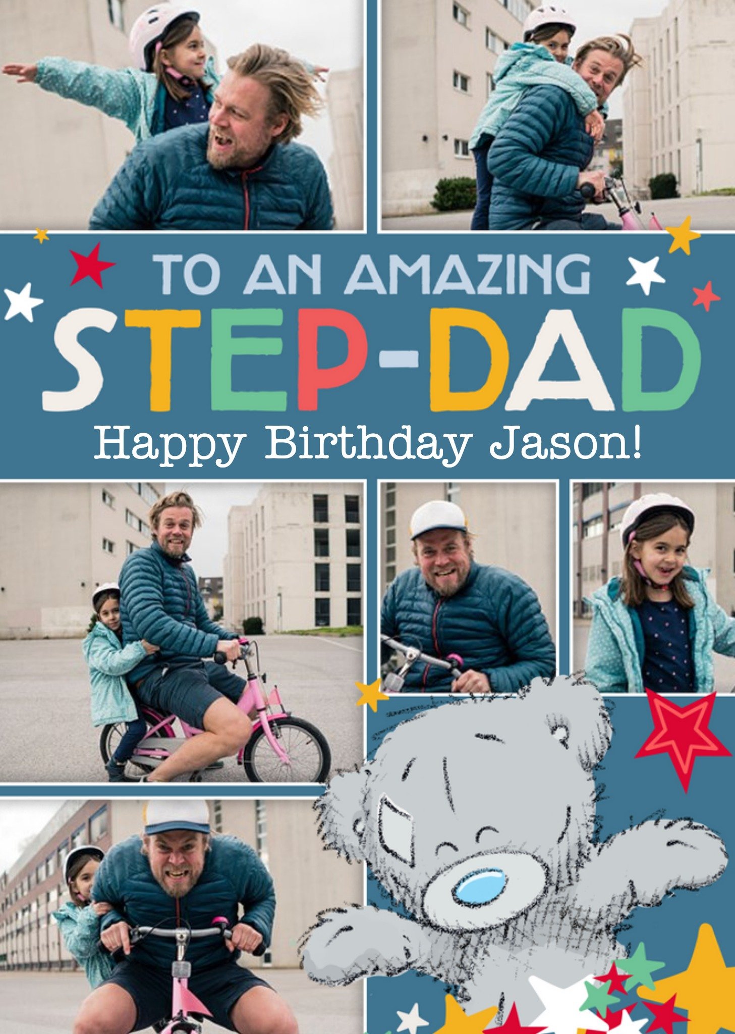 Me To You Tatty Teddy To An Amazing Step-Dad Happy Birthday Editable And Photo Upload Card Ecard