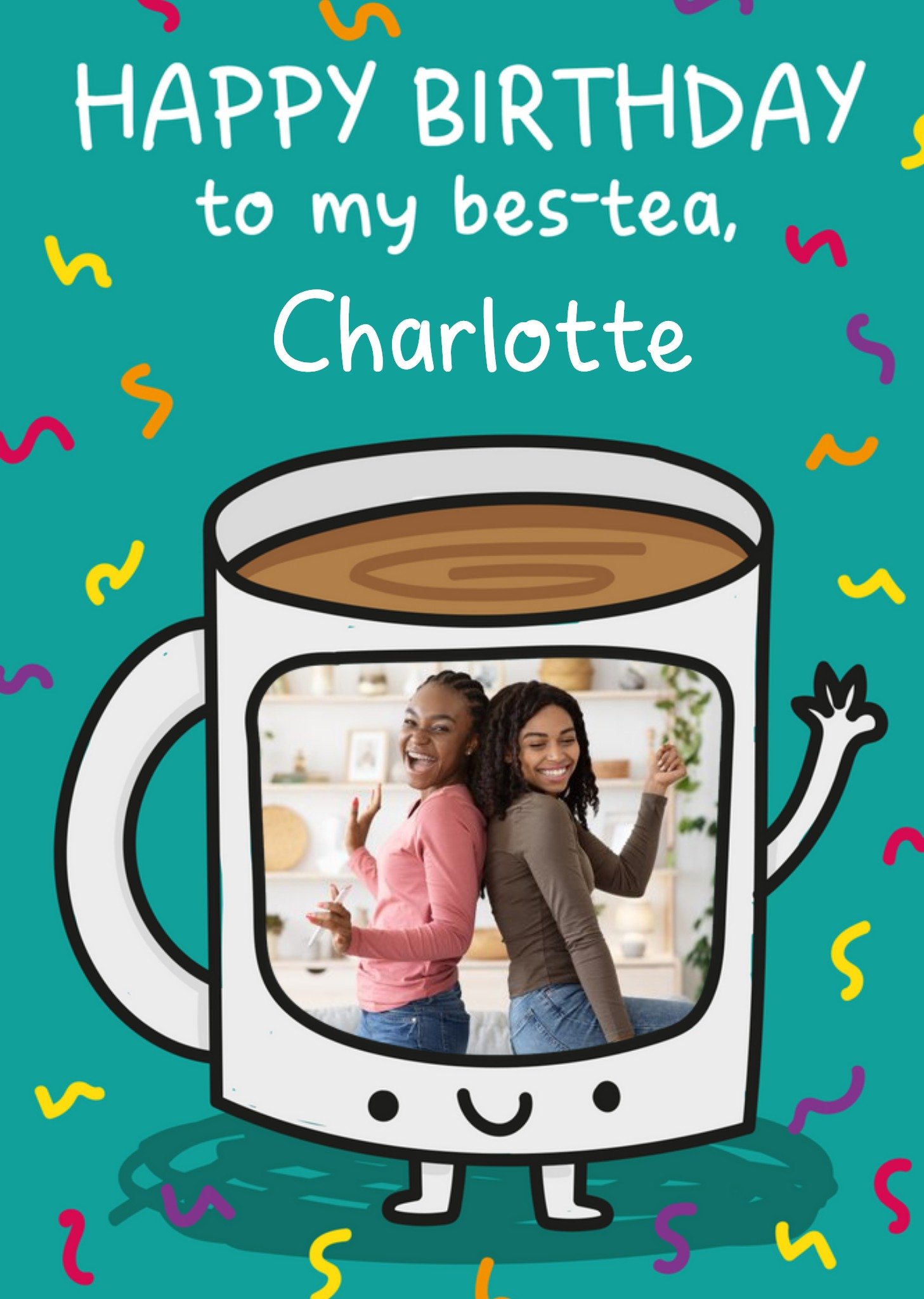 Moonpig Cute Illustrated Bes-Tea Photo Upload Birthday Card Ecard