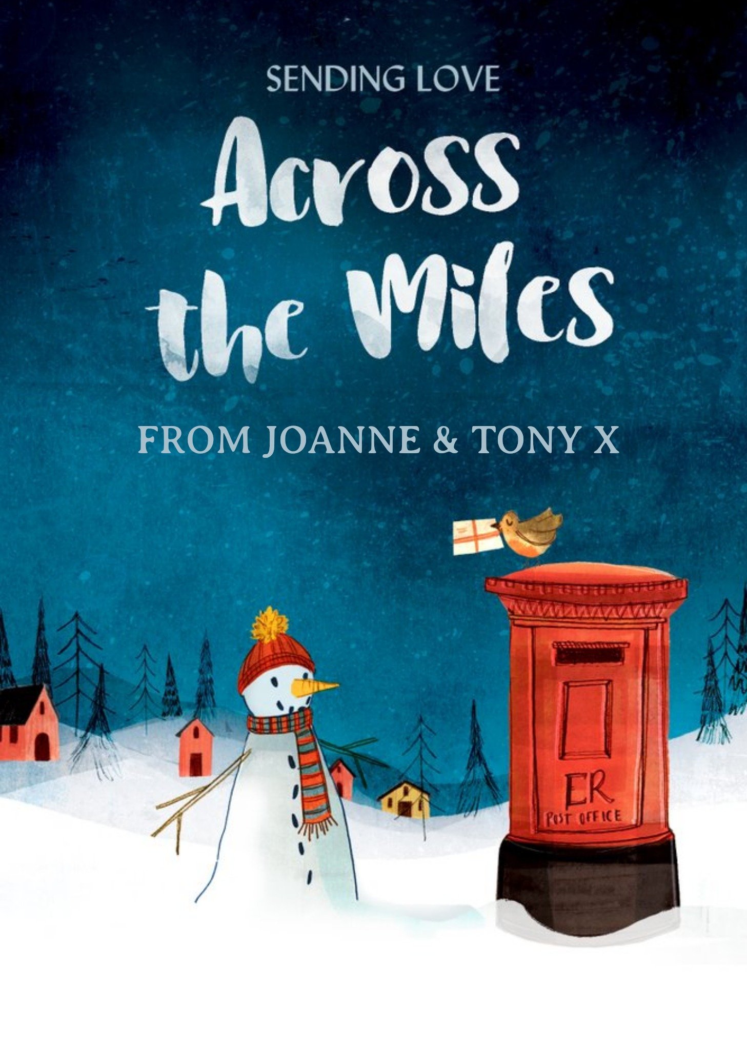 Across The Miles Snowman And Robin Christmas Card Ecard