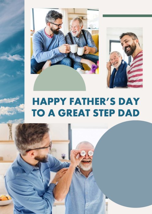 Multiple Photo Frames With Shapes On A Cream Background Step Dad's Photo Upload Father's Day Card