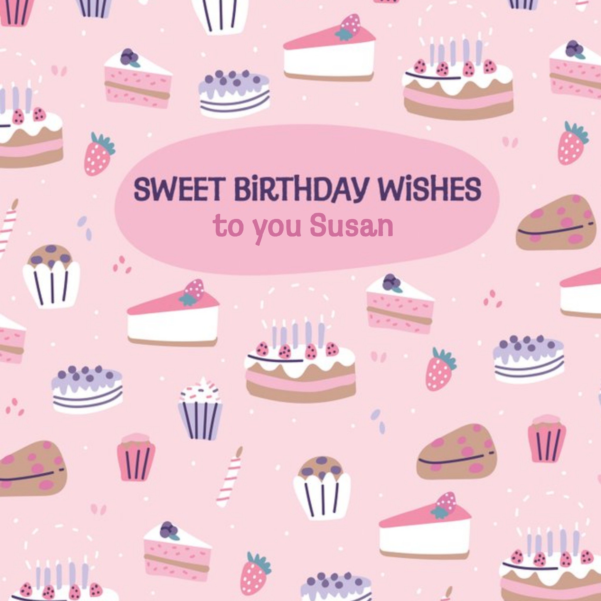 Moonpig Sweet Birthday Wishes Cake Card, Square