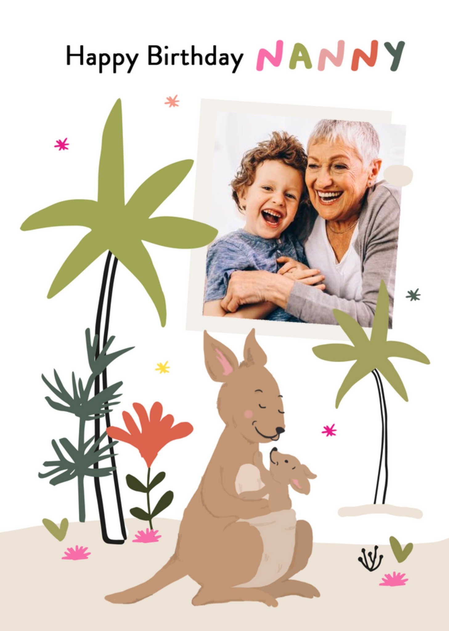 Illustrated Kangaroo And Joey Nanny Birthday Card