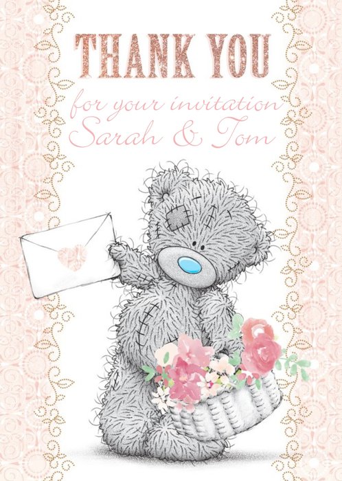 Tatty Teddy With Basket Personalised Thank You For The Invitation Card