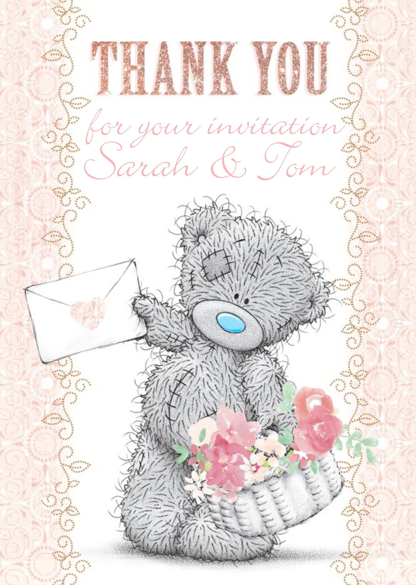 Me To You Tatty Teddy With Basket Personalised Thank You For The Invitation Card Ecard