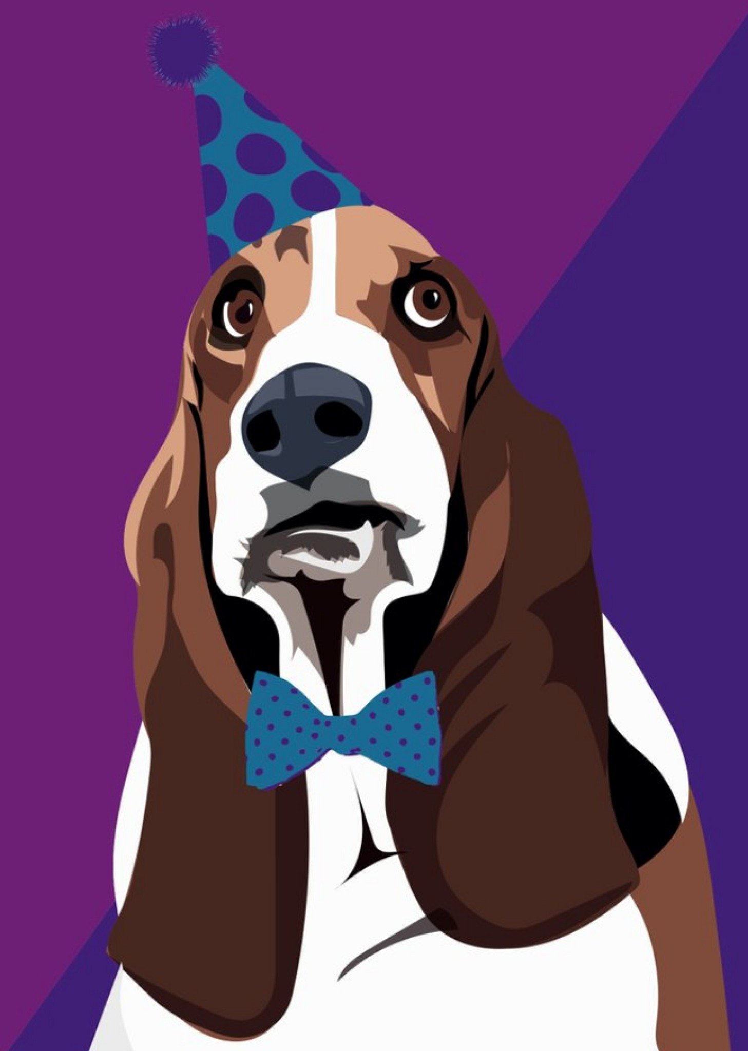 Illustrated Party Hat Bassett Hound Card Ecard